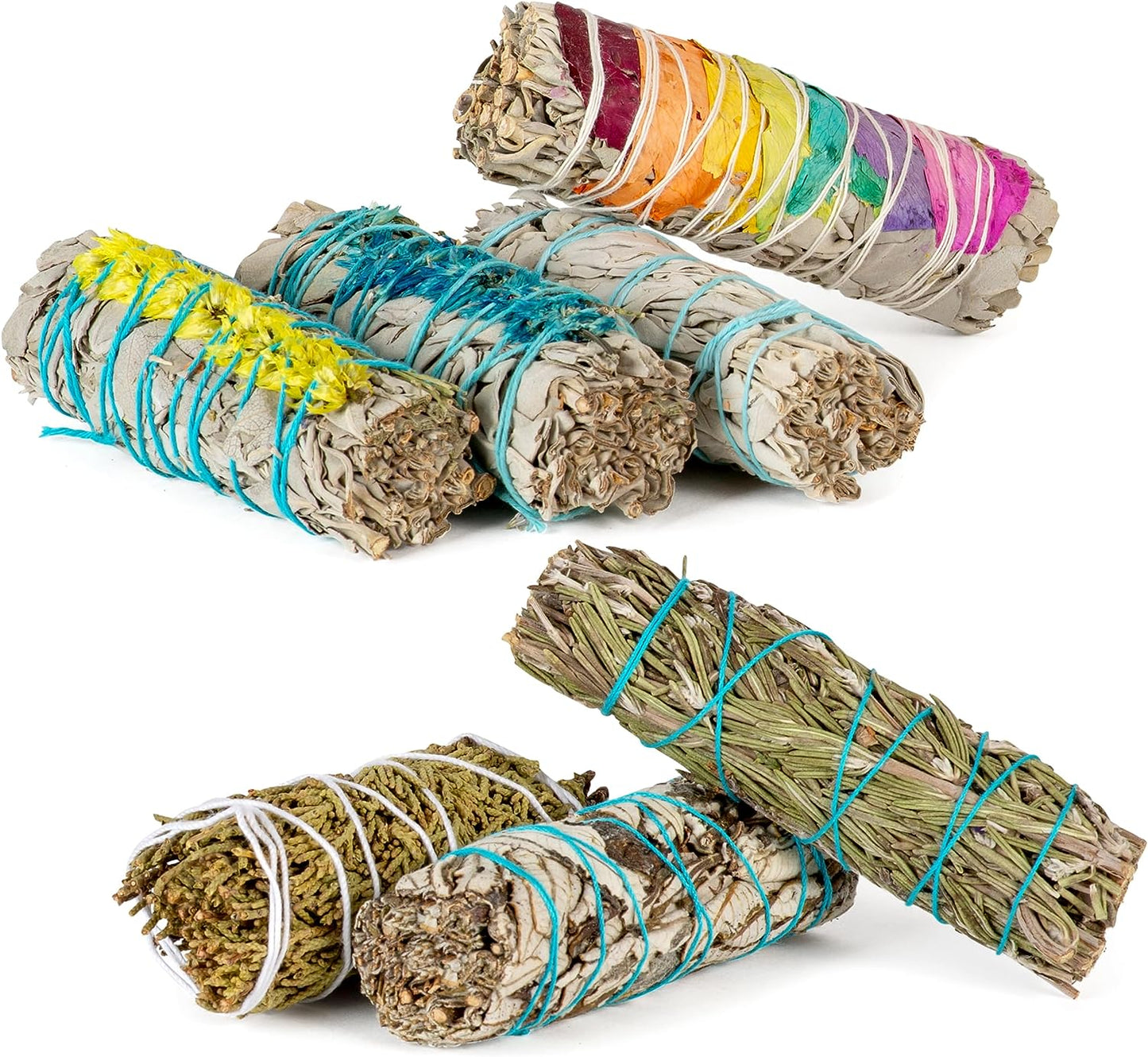 10 Sage Smudge Kit - Flower Sage, White Sage, Blue Sage, Yerba Santa, Cedar, Juniper & Palo Santo Smudge Sticks, Abalone