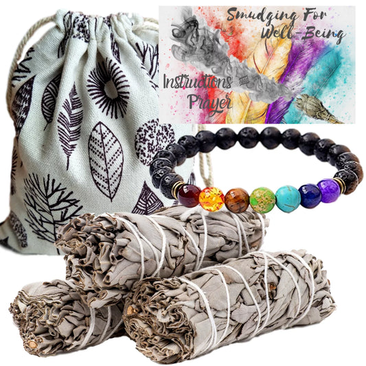 Sage Smudge Sticks Chakra 3 White Sage Kit, Chakra Bracelet